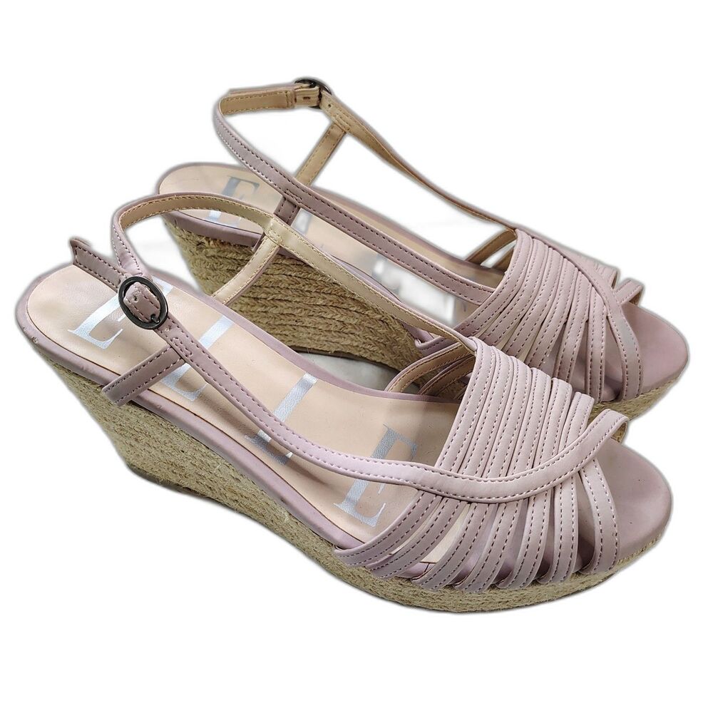 ELLE Strappy Espadrille Wedge Sandals 7.5 Women's Lavender Heels Shoes